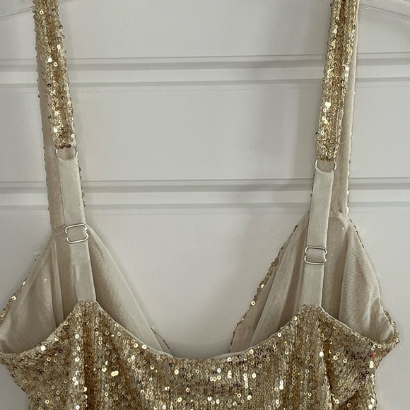 Intimately Free People Sparks Fly Bodysuit Gold Size Large Sequin Metallic NWT - Picture 8 of 12